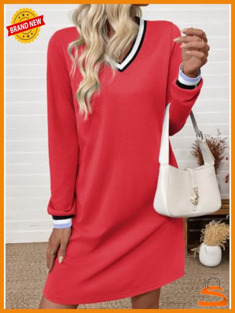 EVALESS Womens V Neck Long Sleeve Casual Tshirt Dress Striped Sweatshirt - Picture 2 of 5
